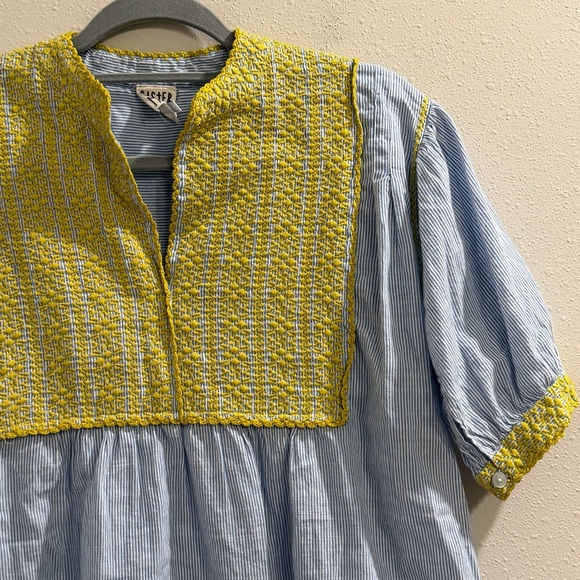 Sister Mary Size Small Blue Striped Sandy Blouse Embroidered Boho Cottagecore - Picture 6 of 6